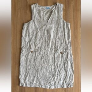 J McLaughlin Rue Linen Blend Shift Dress L Natural Sleeveless Resort Vacation